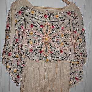Free People Embroidered Flutter Sleeve Drawstring Mini Dress XS